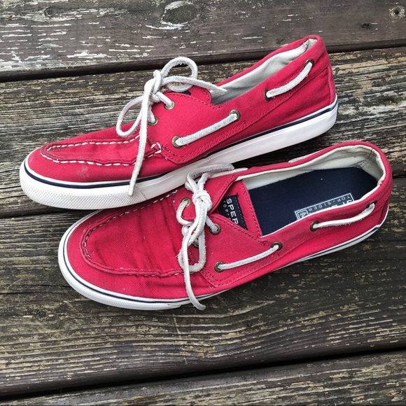 Red Canvas Sperry Topsider Boat Shoes - Picture 2 of 6